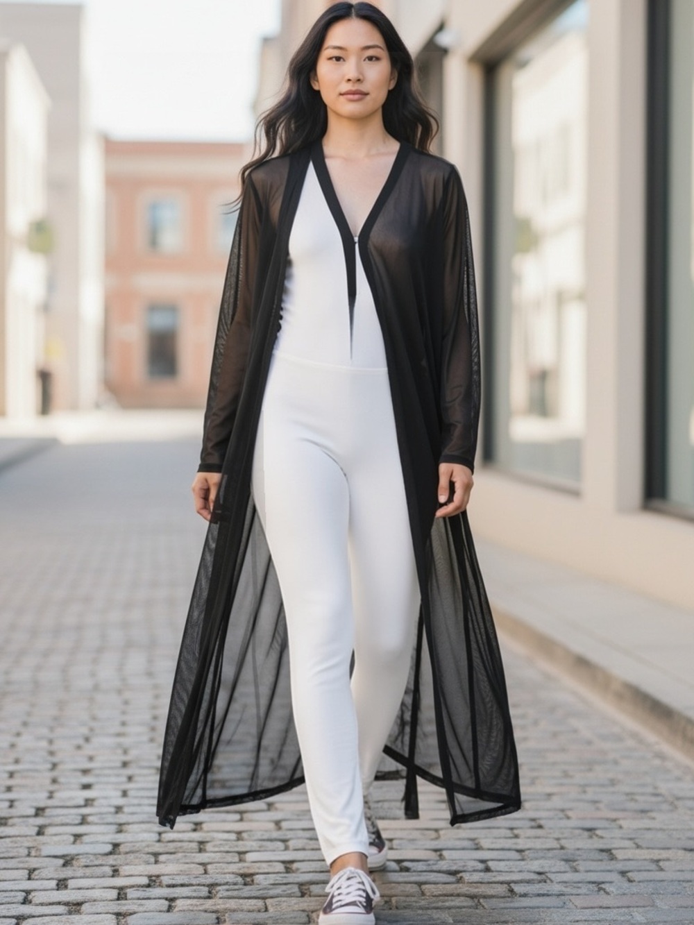 Black Sheer Maxi Duster Cardigan - Lightweight Open Front size 1X